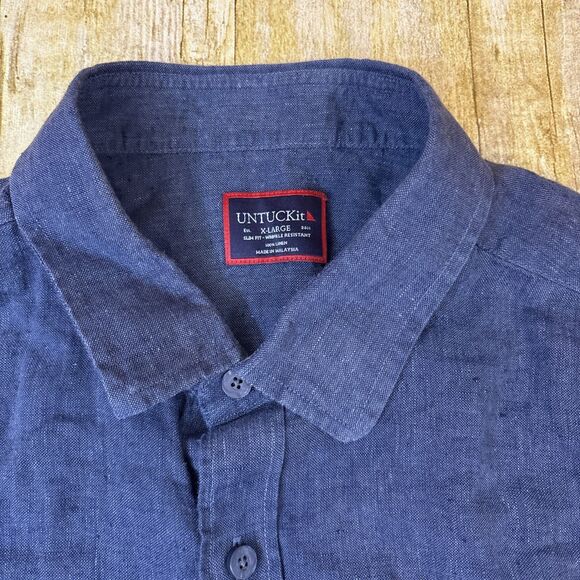 Untuckit Linen Short Sleeve Shirt Slim Fit Wrinkle Resistent Mens Size XL - Picture 7 of 10